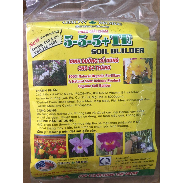 [SIEURE] Phân chậm tan dùng cho lan Grow more 5-5-5 hàng đẹp, phân phối chuyên nghiệp.