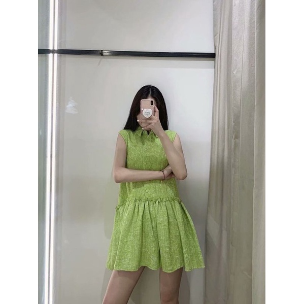 ĐẦM BABYDOLL KHÔNG TAY CỔ SƠ MI ZARA XUẤT XỊN