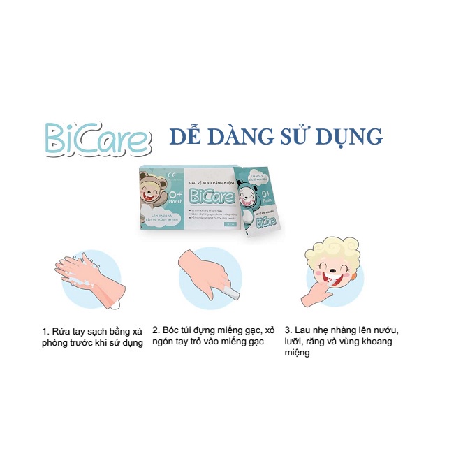 Gạc Rơ Lưỡi, Vệ Sinh Răng Miệng Bicare Cho Bé (30 gói) - BICARE