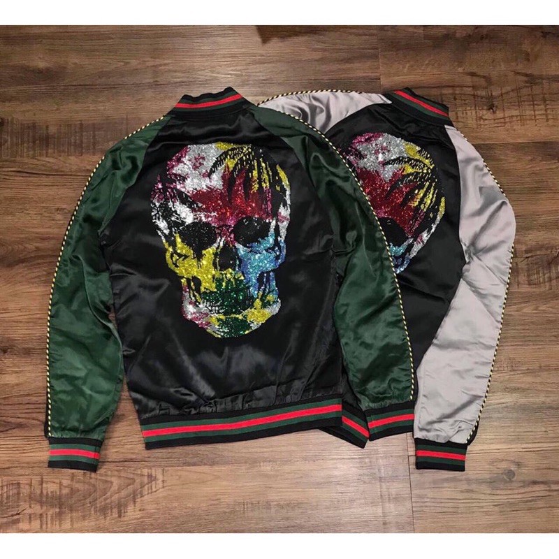 áo khoác bomber đầu lâu đính đá pilipplen ( áo siêu cấp ) .