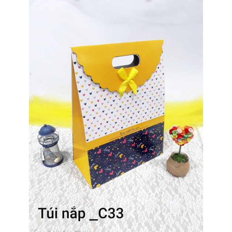 10 túi giấy nắp nơ xinh 28x37 hông 13.5cm