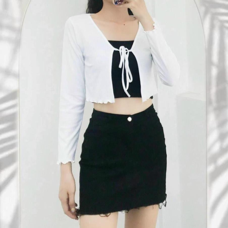 Áo khoác cardigan cột dây croptop - tay dài - hàng vải tốt loại 1 | BigBuy360 - bigbuy360.vn