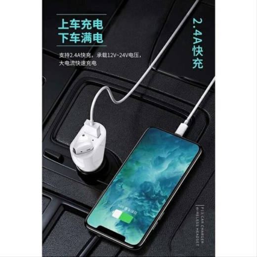 Bộ Sạc Tai Nghe bluetooth Không Dây 2 Trong 1 Cho Xe Hơi