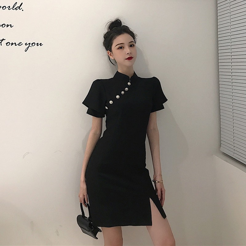 JANE'S Sườn xám ngắn Black tôn dáng quyến rũ J0235