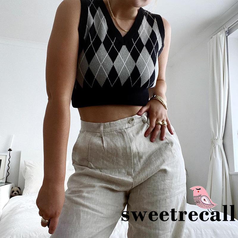 Áo Nữ Không Tay Cổ Chữ V Họa Tiết Caro Thời Trang Quyến Rũ | BigBuy360 - bigbuy360.vn