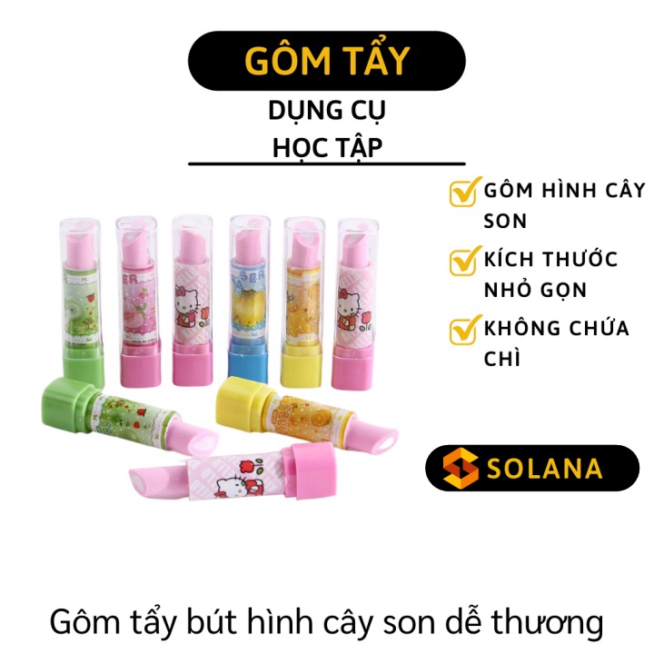 Dụng Cụ Học Tập - Gôm Tẩy Bút Hình Cây Son, Không Chứa Chất Độc Hại, nhiều màu sắc thú vị 7462