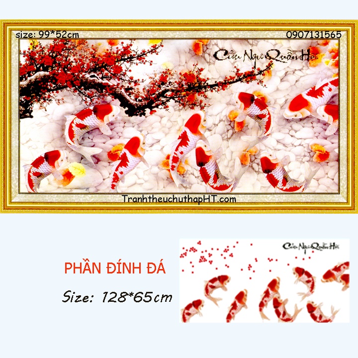 Tranh thêu chữ thập - Tranh đính đá Cửu ngư quần hội DF205, 222999 - tự đính