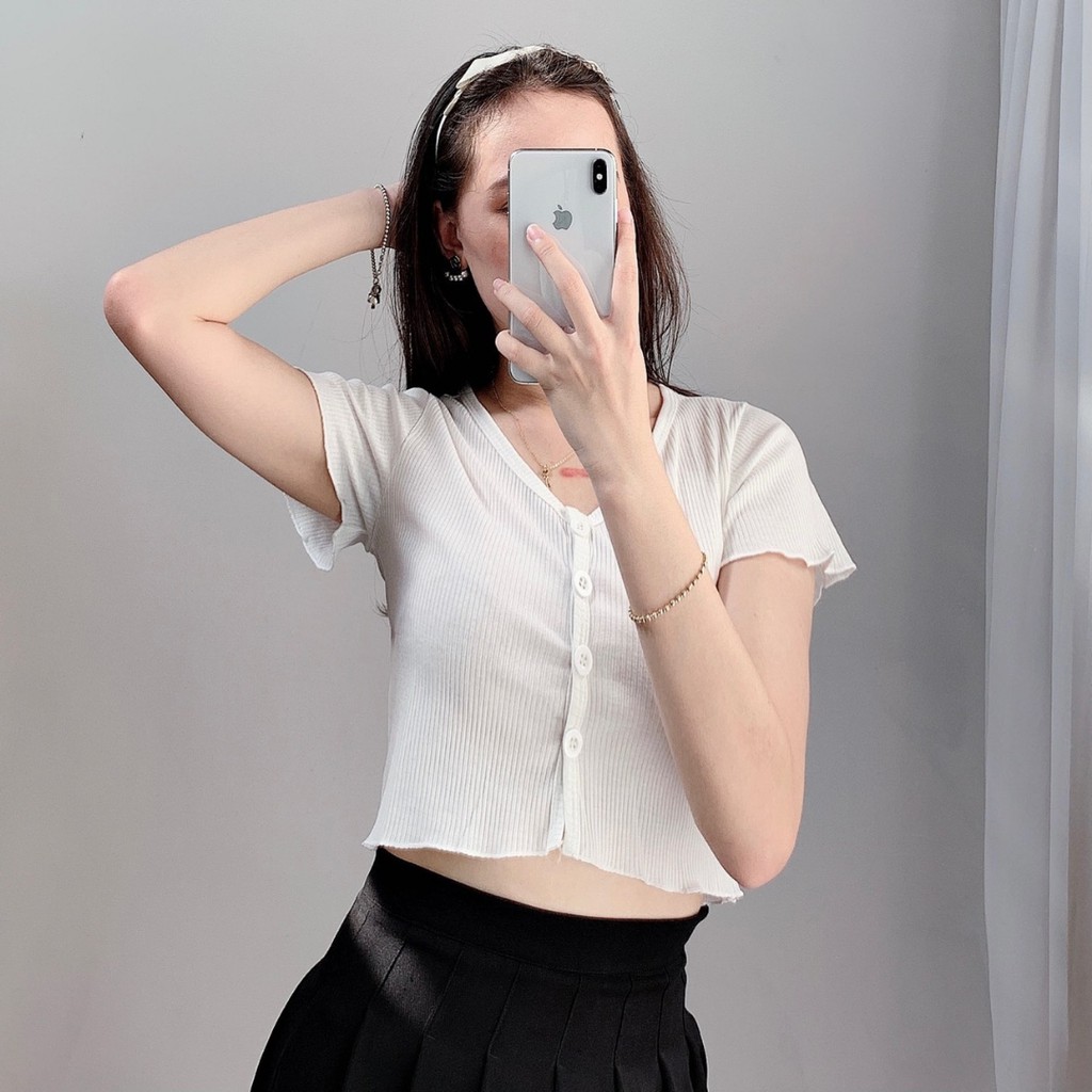 Áo croptop nữ bigsize tay ngắn cổ tim kiểu ôm thun body T18 STORE CT12