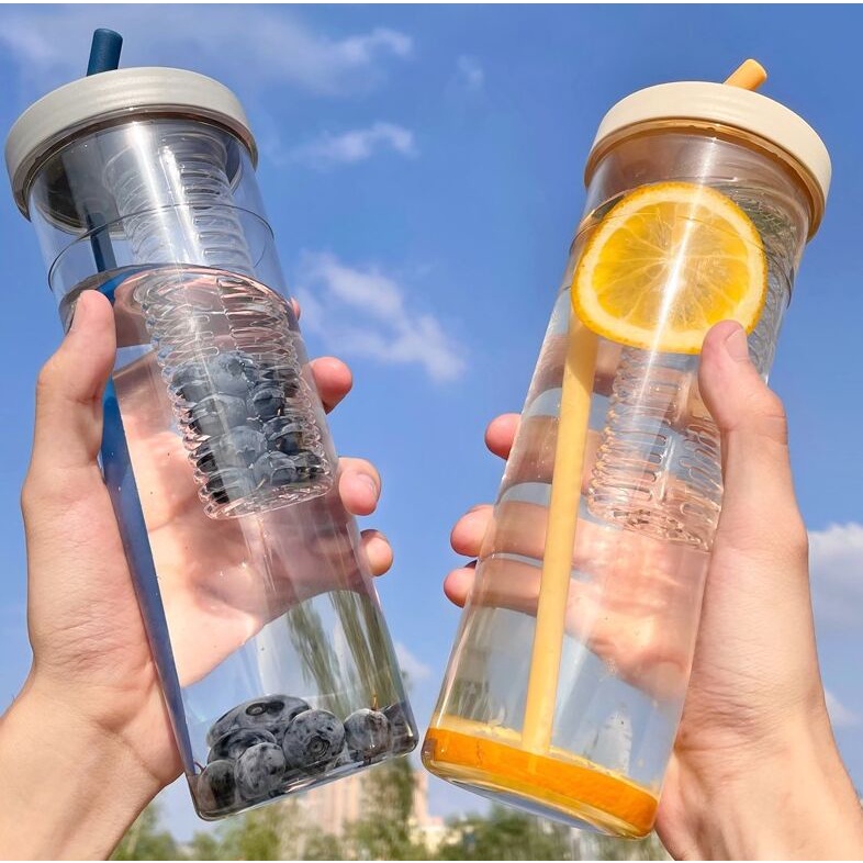 Cốc Uống Nước 700ml 4 Màu Tùy Chọn Kèm Ống Hút Tiện Dụng Mang Theo Du Lịch / Dã Ngoại