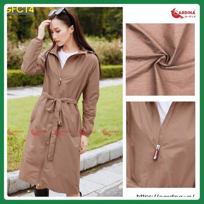 Áo Khoác Nữ, Áo Gió Nữ Vân Xước Dáng Dài 2 Lớp CARDINA Cao Cấp Siêu Phẩm Cản Gió, Chống Thấm Nước, Kèm Đai Thắt