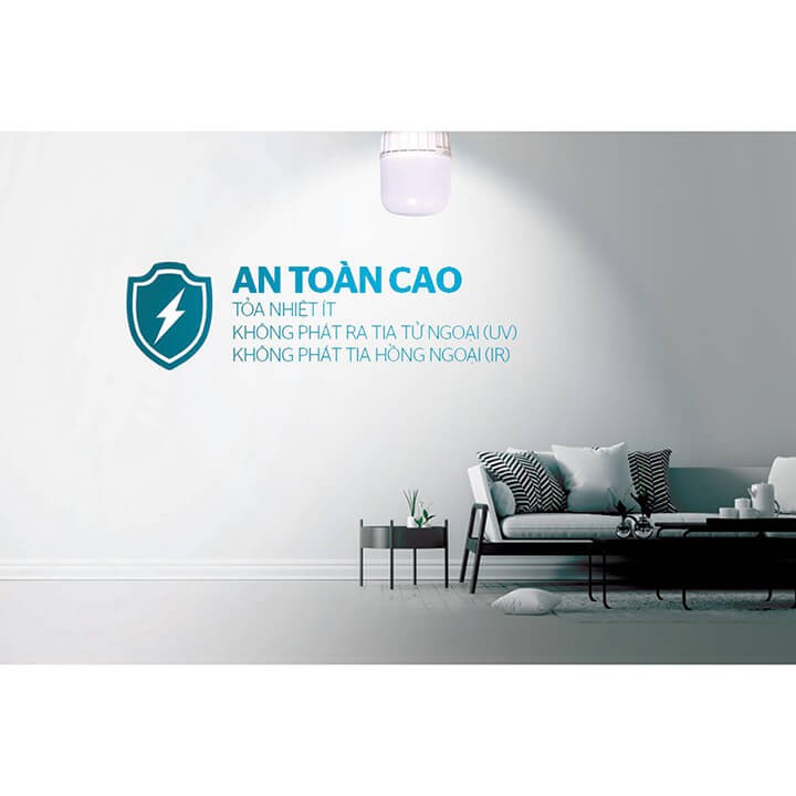 Bóng đèn led buld trụ tròn 50w siêu sáng tiết kiệm điện, chuôi xoắn E27 ánh sáng trắng