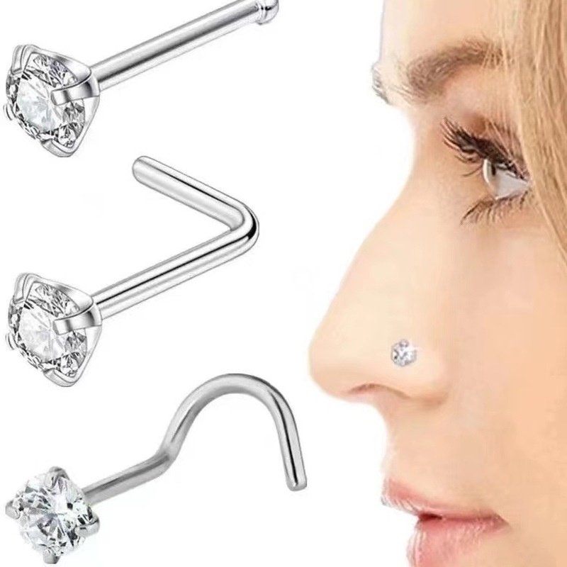 Set 5 Khuyên Mũi Thép Không Gỉ Đính Đá Nhân Tạo Nhiều Kiểu Dáng