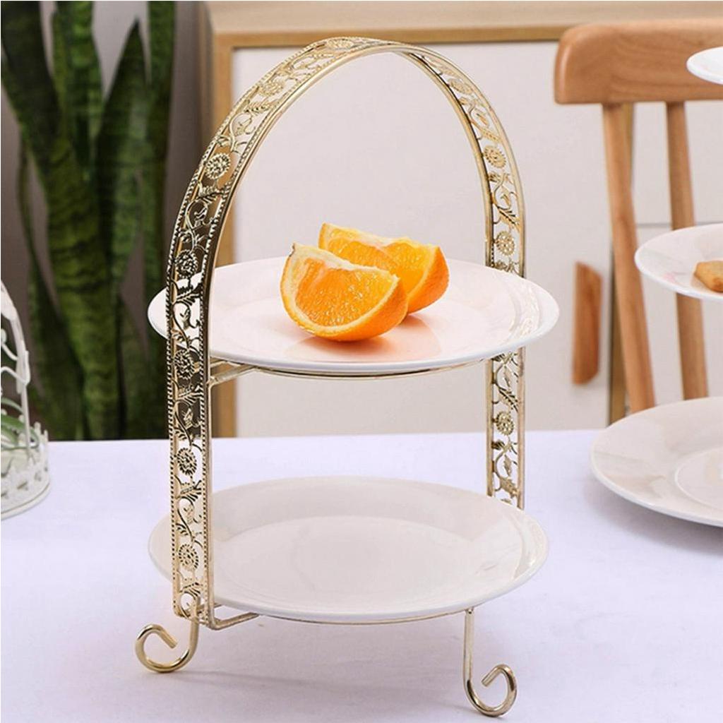 Metal Cake Stand Double-Layer Arch-Shaped Golden Fruit Dessert Rack Wedding Birthday Party Decoration Cupcake Stand Gold