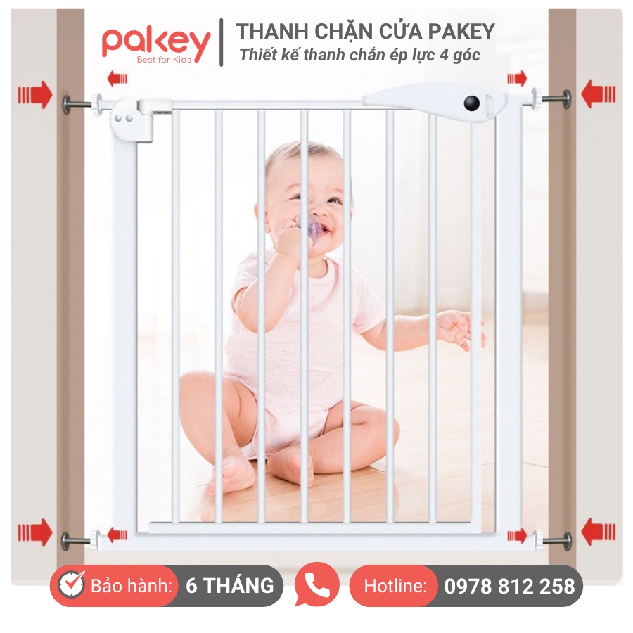 Thanh chắn cửa Pakey KHÔNG KHOAN ĐỤC nâng cấp tự động đóng, thanh chắn cầu thang chính hãng cao cấp