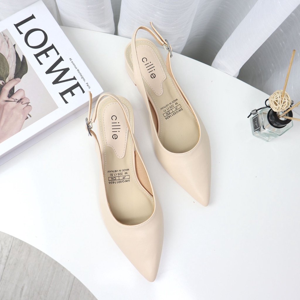 Giày sandal cao gót slingback nữ mũi nhọn thanh lịch đế vuông 3cm vừa phải đi học đi chơi đi làm Cillie 1173