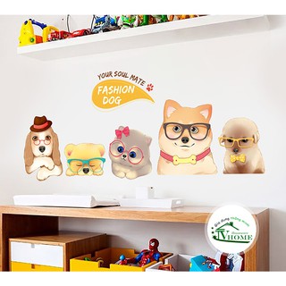 Decal dán tường hình chó mèo dễ thương