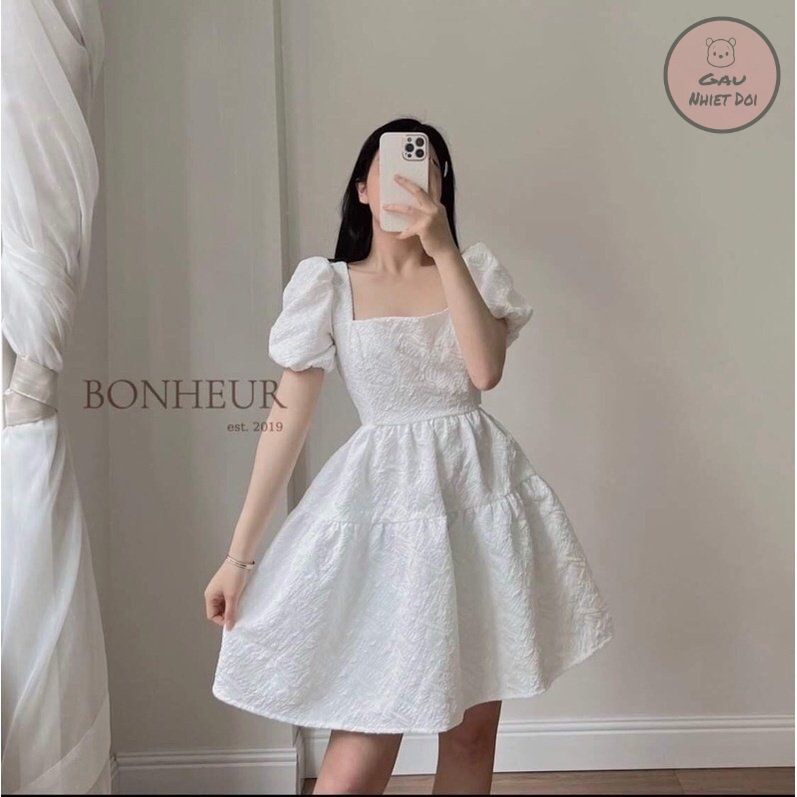 Đầm Nữ Váy Nữ Cổ Vuông Họa Tiết Hoa Gấm Hở Lưng Sexy Cá Tính Kiểu Dáng Thời Trang Nữ Hai Màu Đen/Trắng