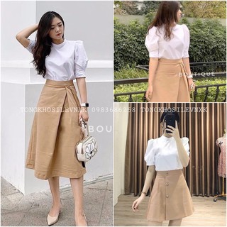 Áo sơ mi trắng cộc tay bồng cổ tàu cho nữ