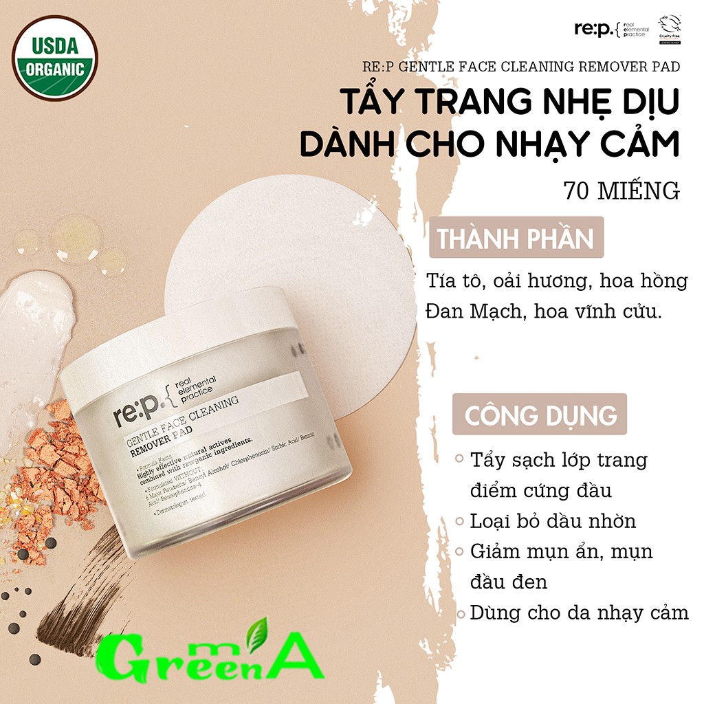 Tẩy Trang RE:P Gentle Face Cleaning Remover Pad Nhẹ Dịu Dành Cho Da Nhạy Cảm 70 Miếng [NHẬP KHẨU CHÍNH HÃNG] | BigBuy360 - bigbuy360.vn