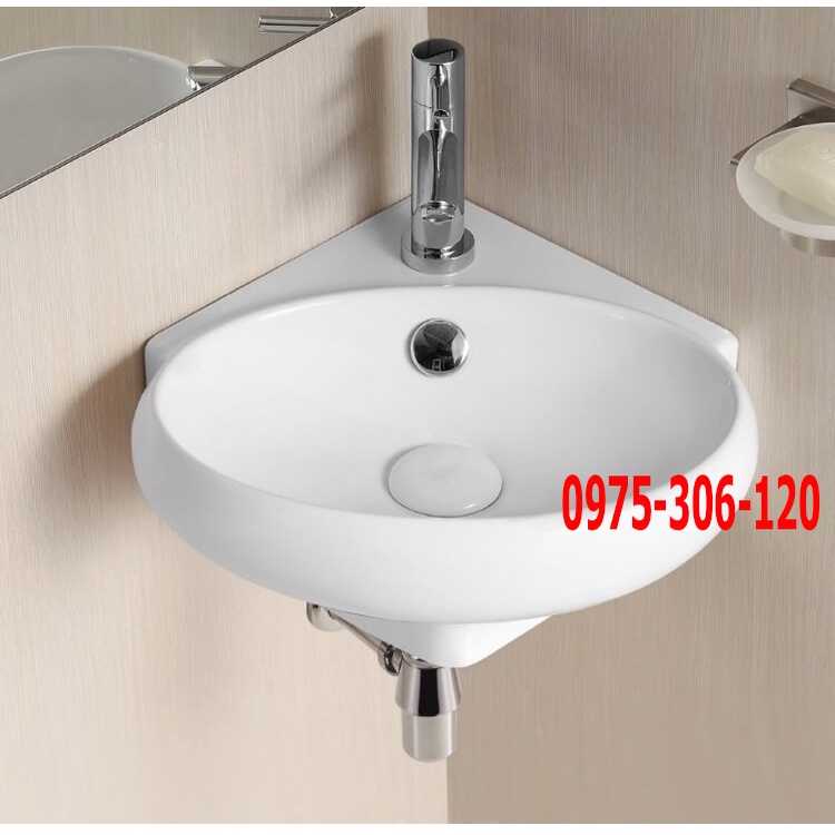 Chậu rửa mặt lavabo góc treo tường 423NA thương hiệu NA.GRAND, men NANO trắng sáng chống ố chống bám bẩn