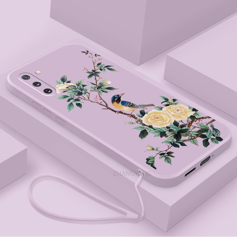 Ốp Điện Thoại TPU Mềm Họa Tiết Hoa Và Chim Có Dây Đeo Cho Samsung note 8 note 9 note 10 note 10 pro