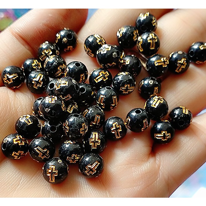 10-25-50gam hạt nhựa tròn khắc thánh giá 8mm (thập giá)-loại đẹp