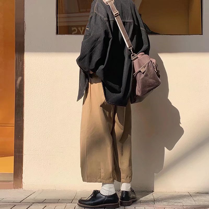 Quần ống rộng Màu Nâu Phong Cách Retro Nhật Bản Thời Trang Mùa Hè Cho Nam