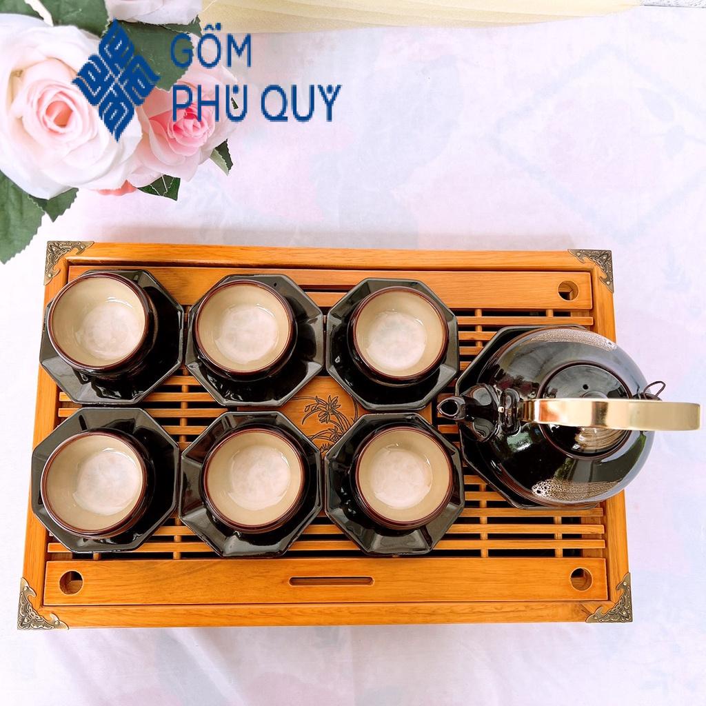 Bộ Ấm Trà 🎁 Gốm Sứ Bát Tràng 🎁 Bộ Ấm Chén,rùa Xước Hoả Biến Decor Cao Cấp Gomphuquy Thh04