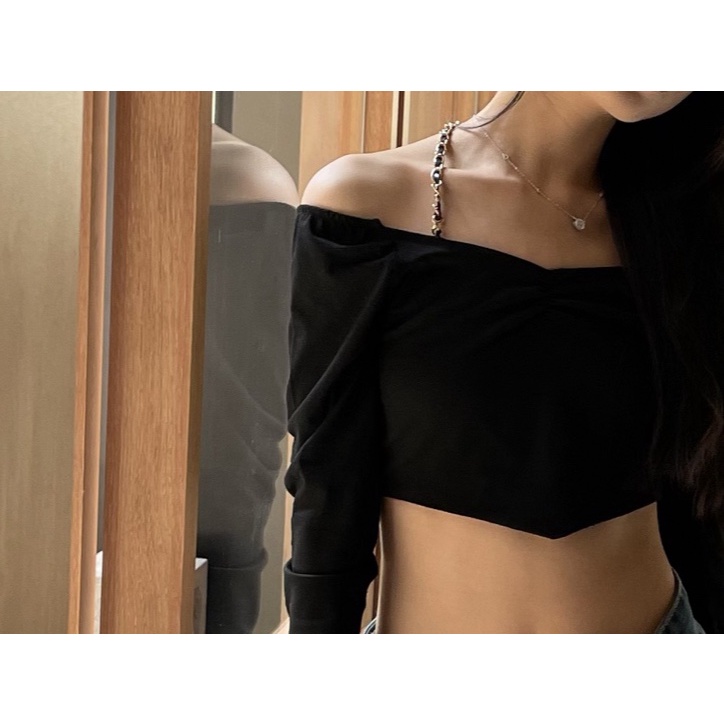 Cocory vn Áo Croptop Trễ Vai Tay Dài Thiết Kế Hợp Thời Trang Cho Nữ