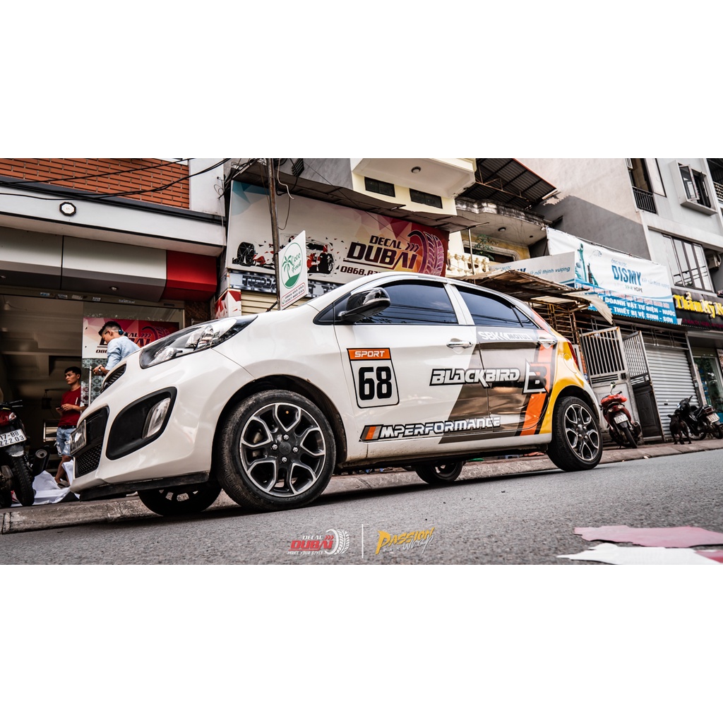 Tem thể thao dán trang trí xe Moirng