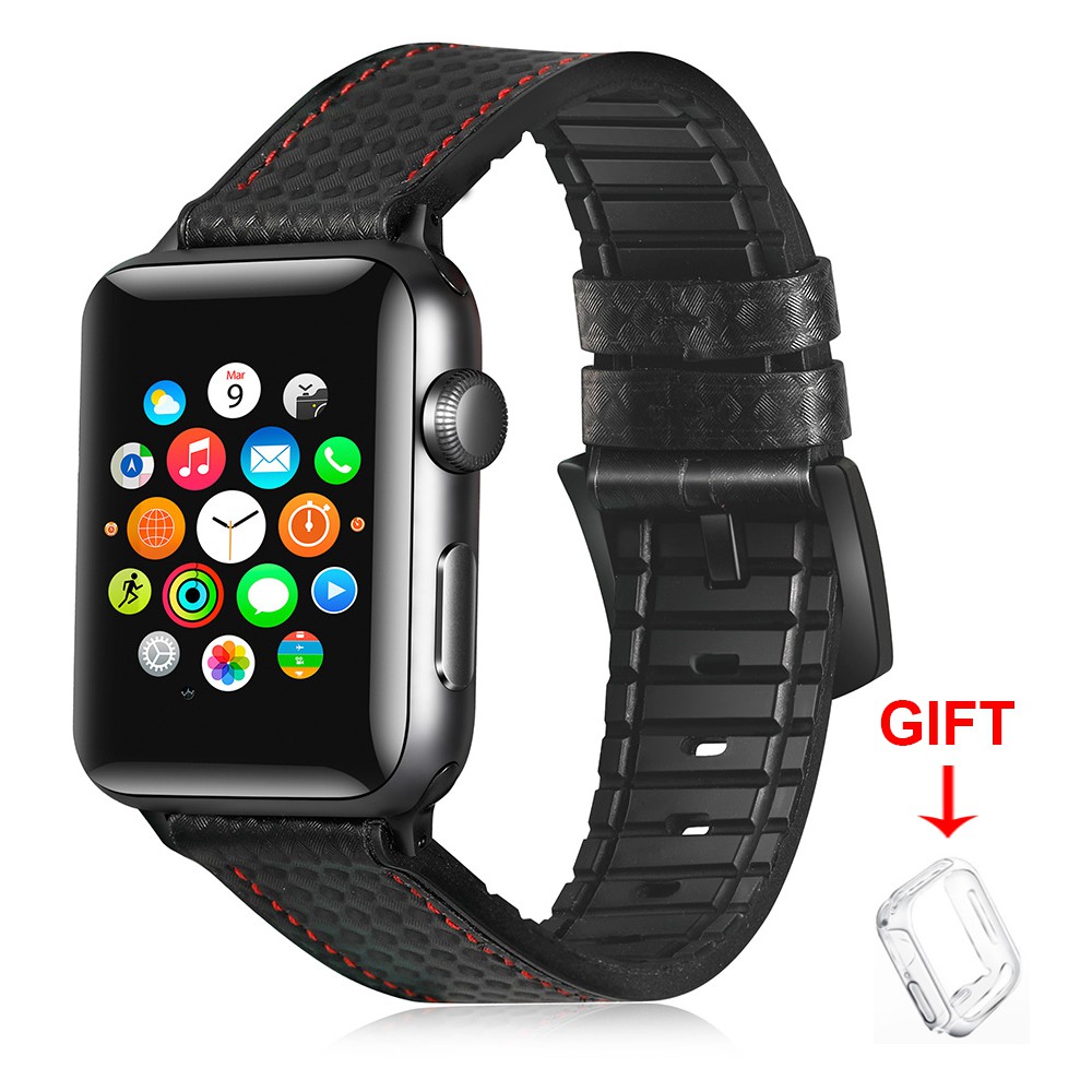 Mềm Dây Đeo Bằng Da Thật Có Khóa Màu Đen Cho Đồng Hồ Apple Watch Series 6 / Se / 5 / 4 / 3 / 2 / 1 Iwatch 38mm 40mm 42mm 44mm