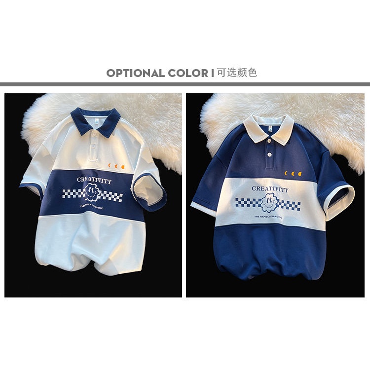 Áo Thun polo Tay Ngắn Dáng Rộng Màu Sắc Tương Phản Phong Cách Hong Kong Thời Trang Mùa Hè 2022 Dành Cho Bạn Nữ