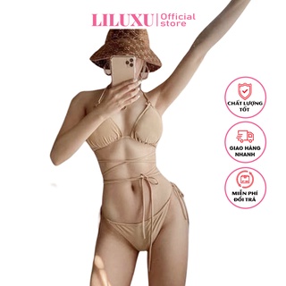 Bikini 2 mảnh tam giác basic màu be sexy đồ bơi đi biển cao cấp - liluxu store