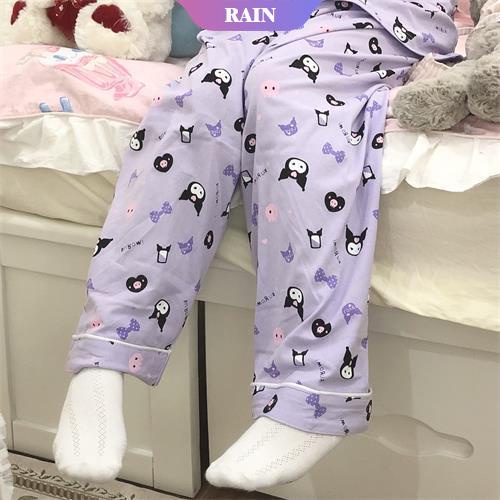Bộ Đồ Ngủ Hai Mảnh Tay Dài Dáng Rộng In Họa Tiết Sanrio Kuromi Dễ Thương Có Thể Đáng Yêu Dành Cho Bạn Nữ [RAIN]