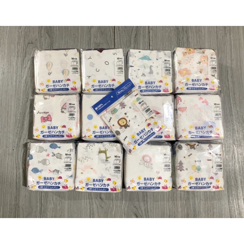 Set 10 khăn sữa xô xuất nhật hoạ tiết dễ thương cho bé sơ sinh