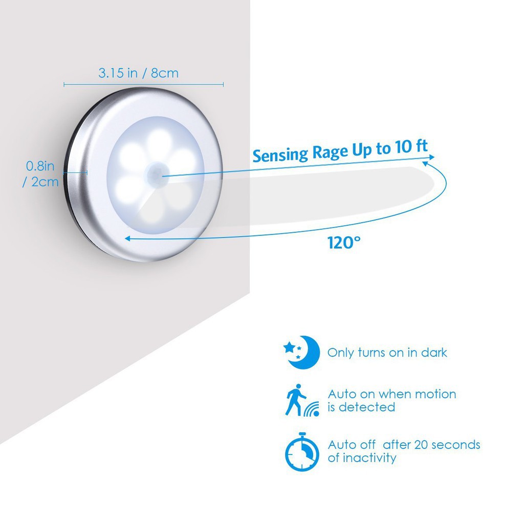 Đèn LED Cảm Biến Chuyển Động Không Dây PIR Chạy Bằng Pin Dùng Cho Tủ Quần Áo / Cầu Thang / Phòng Ngủ / Phòng Tắm