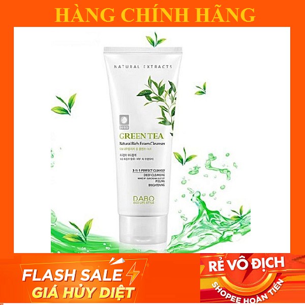 Sữa rửa mặt xóa thâm mụn, dưỡng trắng da trà xanh green tea DABO 3in1 Hàn quốc