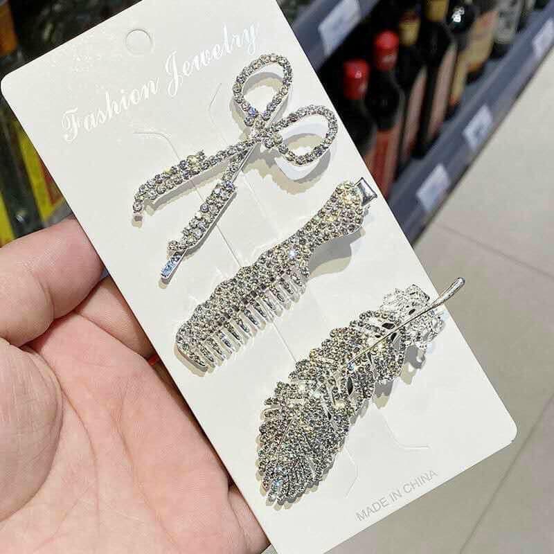 Bộ 3 kẹp tóc đính đá sang chảnh