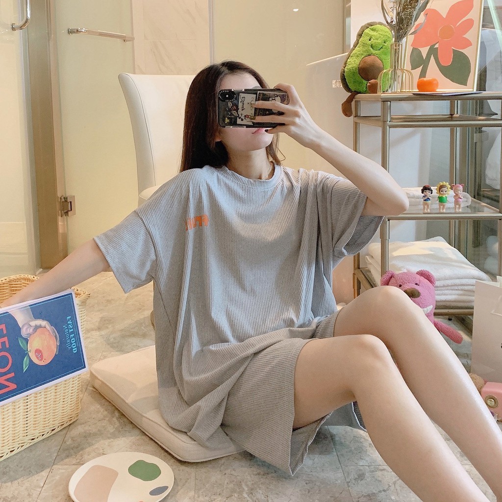Trang phục đồ ngủ tay ngắn dáng rộng thời trang mùa hè Hàn Quốc xinh xắn cho nữ