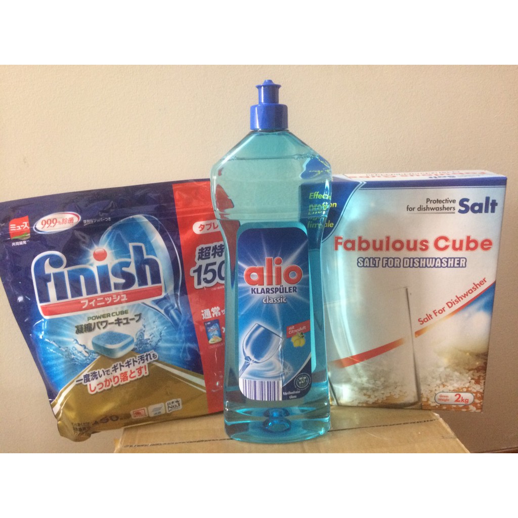 Combo muối rửa bát Finish 1,2kg+Nước làm bóng bát chén finish 400ml dùng cho Máy Rửa Bát