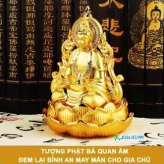 Tượng Phật bà Quan Âm để xe ô tô bằng  hợp kim mạ vàng đính đá, có khoang chứa nước hoa.