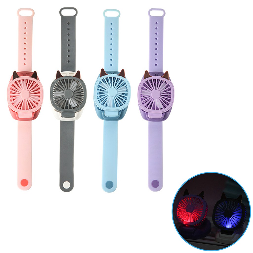 Portable Fan Mini Fan Portable Watch Fan with Comfortable Wrist Strap Colorful LED Light Three-speed USB Charging