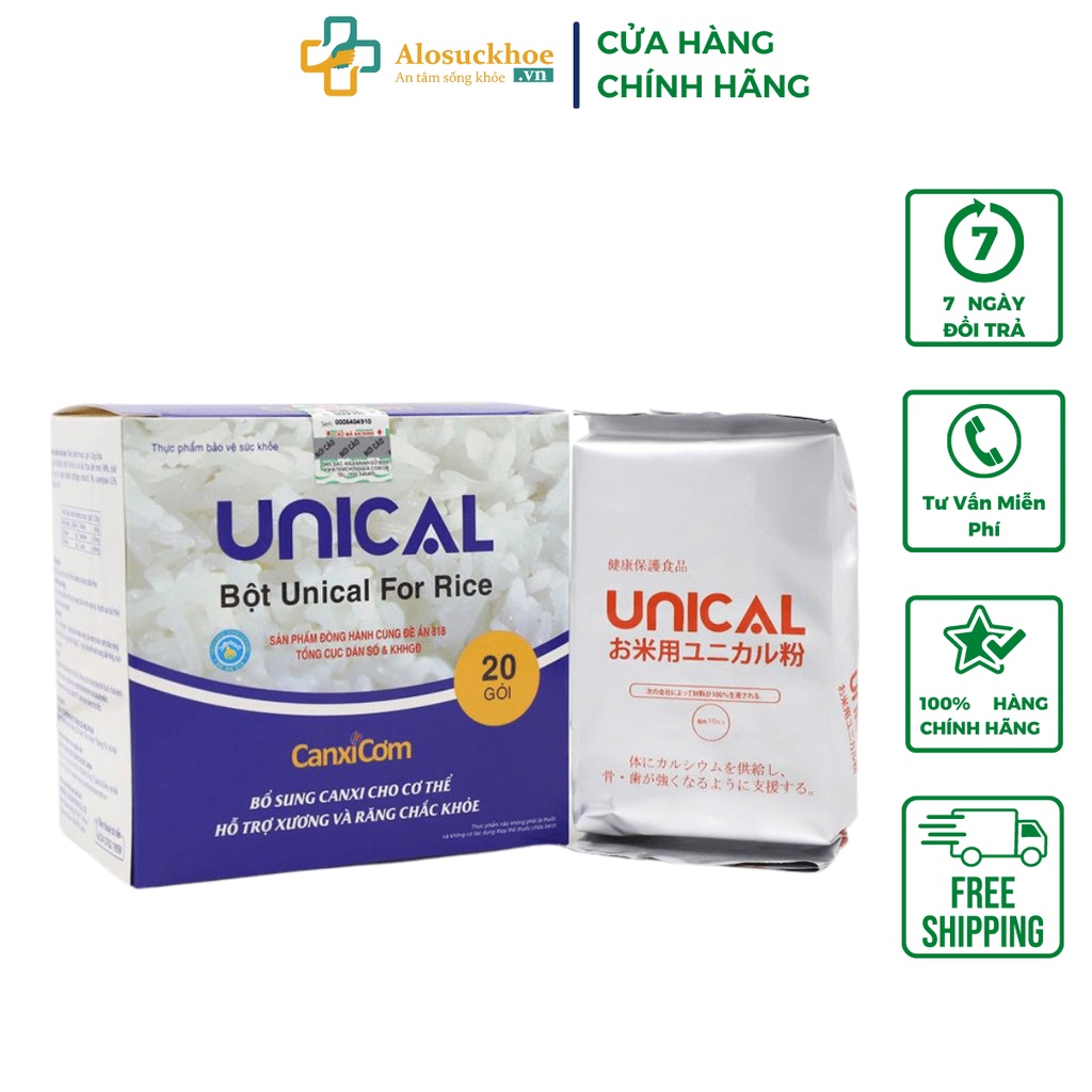 Bột Canxi Cơm Nhật Bản Unical For Rice (20 Gói) Tăng cường hấp thu canxi cho xương chắc khỏe, phát triển chiều cao
