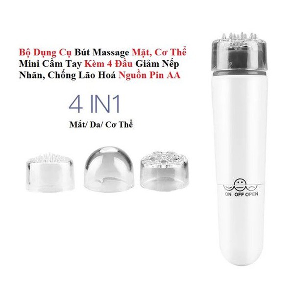 BÚT MASSAGE MẶT CƠ THỂ MINI CẦM TAY KÈM 4 ĐẦU &lt;7379&gt;