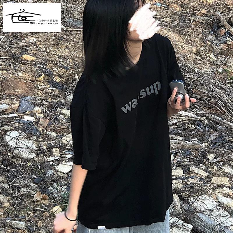 Áo Thun 100% Cotton Nguyên Chất Dáng Rộng Phong Cách Harajuku Hàn Quốc Thời Trang Mùa Hè Cho Nữ