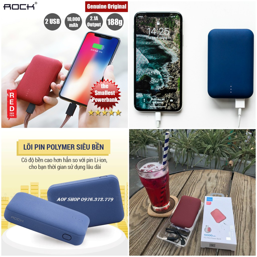 Pin sạc dự phòng Rock P51 Mini Power 10000 mAH siêu đẹp - BH 12 tháng