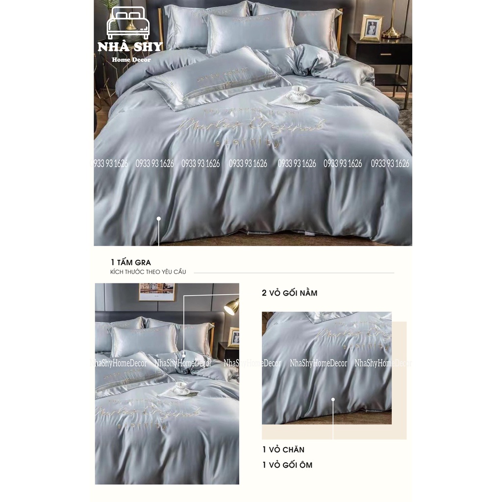 Trọn Bộ Chăn Ga Vỏ Gối Lụa Cotton Cao Cấp Thêu Chữ ORGINAL - Họa Tiết thêu nổi - Màu Sắc Sang Trọng
