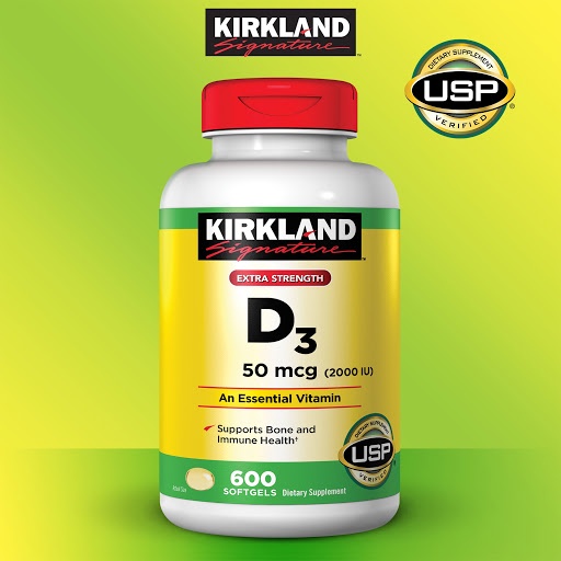 Viên uống bổ sung vitamin D3 hỗ trợ xương khớp Kirkland Signature 50mcg 2000IU 600 viên