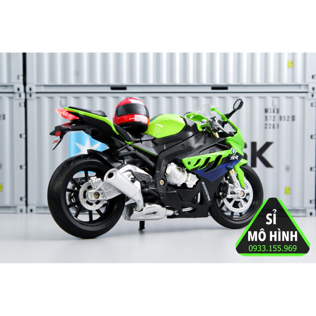 [ Sỉ Mô Hình ] Mô hình xe mô tô BMW S1000RR phiên bản sáng đèn 1:12 Xanh lá