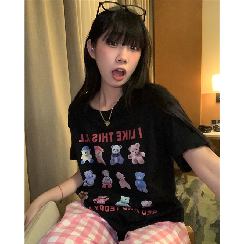 Áo Thun Dáng Rộng Tay Ngắn In Hoạ Tiết Gấu Hoạt Hình Xinh Xắn 49804